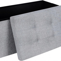 Bancheta cu spatiu pentru depozitare Ottoman Classic, Vasagle, 76 x 38 x 38 cm, pliabila, imitatie in/MDF, gri deschis