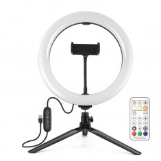 Accesoriu Camera Video de Actiune PULUZ cu trepied si suport pentru telefon, 24-26 Lumeni, 168 Leduri RGBW, Reglare lumina, Telecomanda, 26 cm, Negru foto