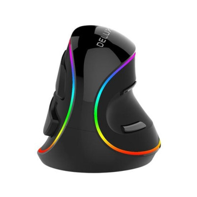 Mouse gaming vertical Delux M618 Plus negru iluminare RGB foto