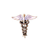 Brosa unisex model caduceus de culaore alba cu auriu, Oem