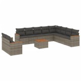 Set canapele de gradina cu perne, 11 piese, gri, poliratan