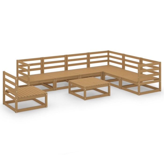 Set mobilier de gradina, 8 piese, maro miere, lemn masiv de pin