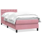 Cumpara ieftin Pat box spring cu saltea, roz, 80x220 cm, catifea