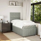 Gossi pat box spring cu saltea, gri deschis, 90x190 cm, catifea