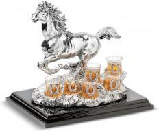 Set Vodca 6 pahare Cristal (fara potcoava) si statueta Cal Argint by Chinelli, made in Italy foto