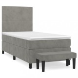 Cumpara ieftin Pat continental cu saltea, gri deschis, 80x200 cm, catifea