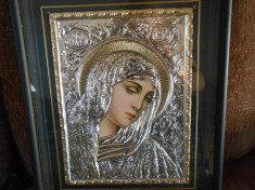 Icoana in caseta, argintata si aurita, greceasca, adusa de la Athos, 40x30 cm foto