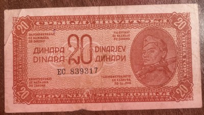 B11 49 - Bancnota foarte veche - Fosta Jugoslavia - 20 dinarI - 1944 foto