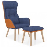 Scaun de relaxare cu taburet, albastru, piele ecologica/textil