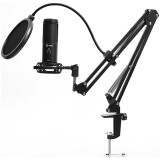 LORGAR Voicer 931, Gaming Microphone, Black, USB condenser microphone with desktop boom arm, pop filter, tripod stand, 1*2.5m USB-A to Type C cable &quot;L