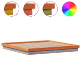 Cumpara ieftin Cadru de pat cu LED, maro ceruit, 200x200 cm, lemn masiv de pin