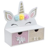 Cutie decorativa cu 2 sertare model unicorn, Neirini, Multicolor, 26 x 10 x 27 cm