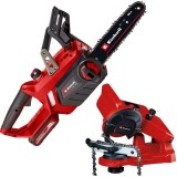 Einhell GE-LC 18/25-1 Li Kit PXC + GC-CS 85 E - Drujba cu 1 acumulator Li-Ion 18 V 3 Ah 25 cm 4.3 m/s + Masina de ascutit lanturi 85 W 108x23x3.2 mm