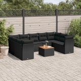 Cumpara ieftin Set canapele de grădină cu perne, 10 piese, negru, poliratan