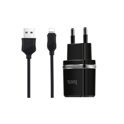 Incarcator retea Lightning HOCO C12, Dual USB 2.4A, Negru foto