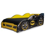 Pat pentru copii Batman Car, Pal melaminat, margini rotunjite PVC, 2-12 ani, 170x84x55 cm, negru galben