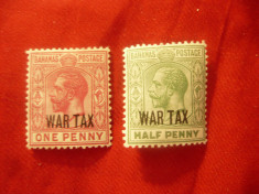 2 Timbre Bahamas 1918 Rege George V supratipar war tax tip2 , 1/2 si1p , sarn. foto