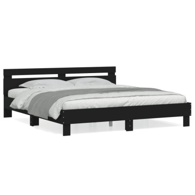 Cadru de pat cu tablie 200x200 cm, negru, lemn prelucrat foto