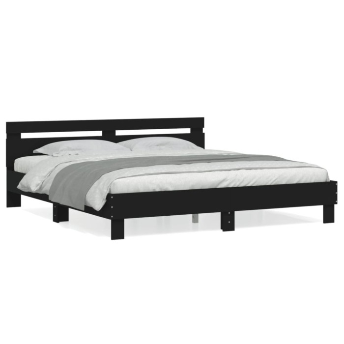 Cadru de pat cu tablie 200x200 cm, negru, lemn prelucrat