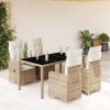 Set bistro de grădină, 5 piese, cu perne, bej, poliratan