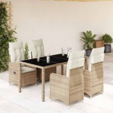 Set bistro de grădină, 5 piese, cu perne, bej, poliratan