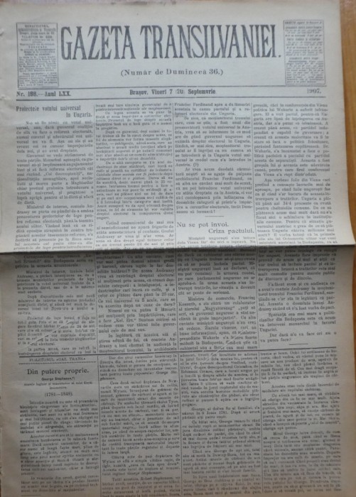 Gazeta Transilvaniei , Numar de Dumineca , Brasov , nr. 198 , 1907