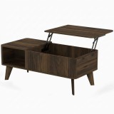 HOMCOM Masă de Cafea Rabatabilă cu Compartiment Ascuns Rafturi Deschise Față Frontală Ondulată 100x48x41-56 cm Nuc | Aosom Romania
