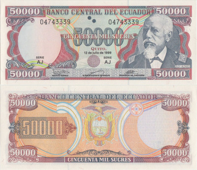 1999 (12 Iulie), 50.000 Sucres (P-130e.2) - Ecuador - stare UNC foto