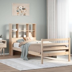 vidaXL Pat cu bibliotecă fără saltea, 100x200 cm, lemn masiv pin 3322233