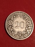 20 rappen 1891 Elvetia, Tiraj = 1.000.000, stare EF / EF+ [poze]. Discount conform descrierii [10 - 20 %. Vezi descrierea.]., Europa