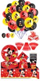 Cumpara ieftin Set 99 piese vesela petrecere Mickey Mouse pentru 10 copii, decorarea completa a mesei + 20 baloane, Rosu