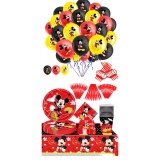 Set 99 piese vesela petrecere Mickey Mouse pentru 10 copii, decorarea completa a mesei + 20 baloane, Rosu