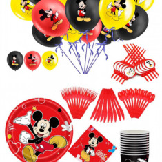 Set 99 piese vesela petrecere Mickey Mouse pentru 10 copii, decorarea completa a mesei + 20 baloane, Rosu