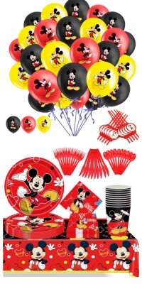 Set 99 piese vesela petrecere Mickey Mouse pentru 10 copii, decorarea completa a mesei + 20 baloane, Rosu foto