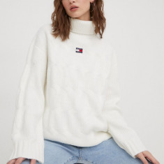 Tommy Jeans pulover femei, culoarea alb, cu guler DW0DW17494