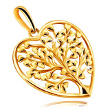 Pandantiv realizat &icirc;n aur galben 375 - contur inimă cu copac ramificat al vieții