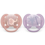 Cumpara ieftin Suzete Ultra Soft Philips Avent, 6-18 luni, 2 bucati, Bleu si Gri cu Desen, SCF091/09, Philips