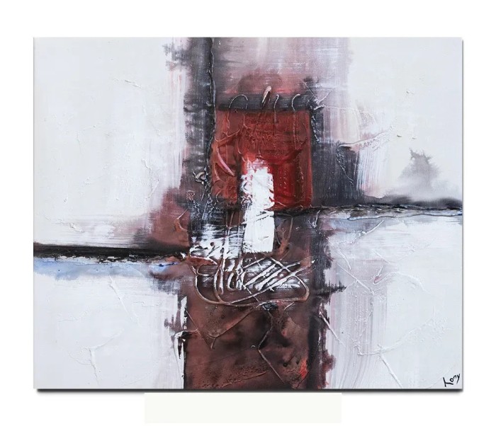 Tablou abstract pictat manual, Fantezie in abstract 14, 60x50cm ulei pe panza in relief efect 3D, gata de agatat pe perete