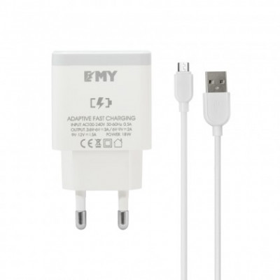 Incarcator Retea FAST EMY MY-A310Q (14959) 2,4A + Cablu de Date Micro USB Alb Blister foto