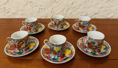 SET DE 6 CESCUTE EXPRESSO CU 6 FARFURIOARE DIN PORTELAN CHINEZESC, PICTAT MANUAL foto