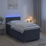 Cumpara ieftin Pat box spring cu saltea si LED Gri inchis 90 x 190 cm Catifea