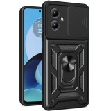 Husa telefon compatibila motorola moto g14, slide &amp; snap premium, magnetic ring holder, negru