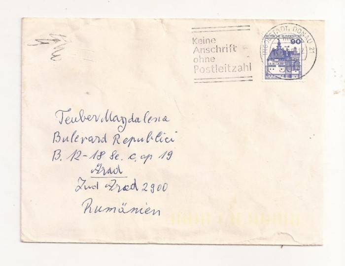 FD18 - Plic Circulat international Germania - Romania , 1980