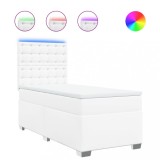Cumpara ieftin Pat box spring cu saltea, alb, 80x200 cm, piele ecologica