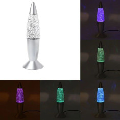 Mini lampa Glitter LED RGB 0.5W, veioza cu sclipici, argintiu, 18.5 cm