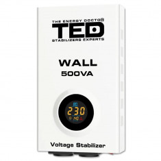 Stabilizator tensiune 300W 230V cu 2 iesiri Schuko si sinusoidala pura + ecran LCD si cleme prindere in perete, TED Electric foto