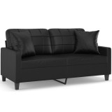 Canapea cu 2 locuri cu pernute, negru, 140 cm, piele ecologica