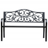 Outsunny Banca pentru exterior din fonta si metal, banca pentru gradina 2 locuri cu spatar inalt decorat, 127x60x89cm, negru