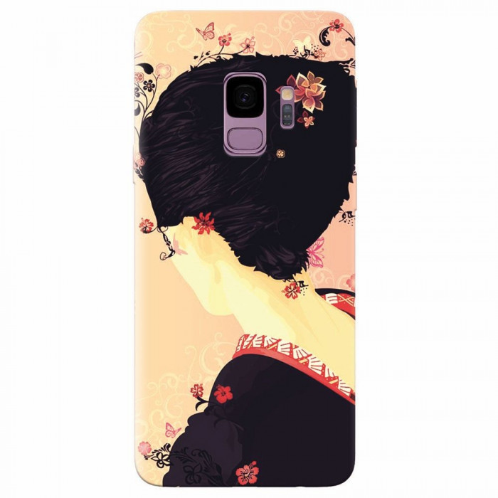 Husa silicon pentru Samsung S9, Japanese Geisha Illustration Cherry Blossom