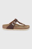 Birkenstock slapi de piele Gizeh femei, culoarea maro, cu toc plat, 1021336